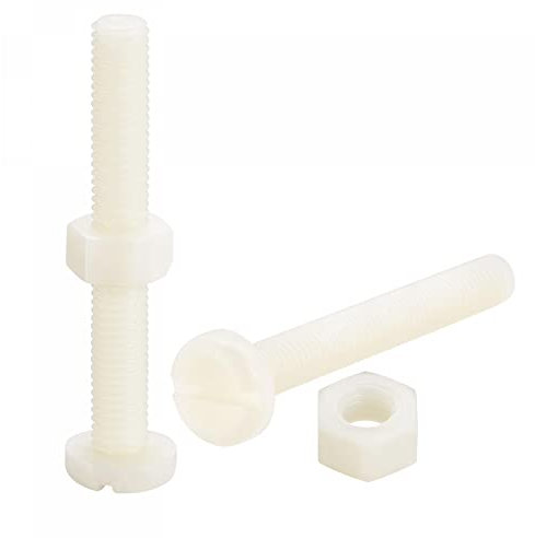 sourcing map 20 Paires Nylon Vis Écrou Assortiment, M8x60mm Fente Tête Cylindrique Vis & M8 Hexagonal Écrous pour Machines, Électronique, Blanc