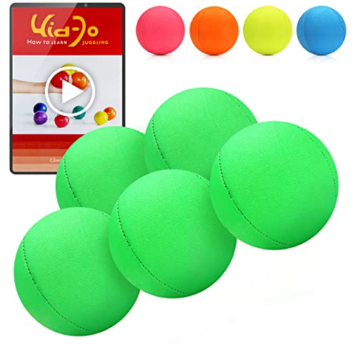 Juggle Dream 5X Pro Thud Jonglierbälle - Set mit 5 professionellen Jonglierbällen mit kostenlosem Online-Lernvideo, für Anfänger und Experten (Grün)