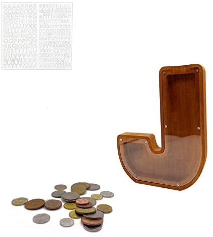 MEDOYOH Buchstabe J Spardose Buchstabe Holz Groß, 23CM/9IN A-Z Buchstaben Spardose Hölzerne Sparbüchsen Alphabet Münze Bank Münze Sparschwein Geld Bank für Erwachsene Kinder Geburtstagsgeschenk