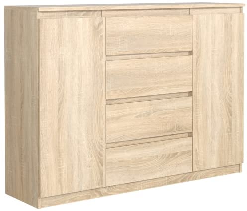 meble masztalerz Kommode Matt mit 4 Schubladen und 2 Türen 140 cm, Sideboard Wohnzimmer, Schlafzimmer H: 101,5 cm, B: 138,6 cm, T: 39 cm Kommode mit Schubladen, Schubladenschrank (Sonoma-Eiche)