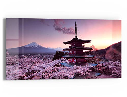 DEQORI Cuadro de cristal auténtico, diseño de flores de cerezo de Japón, horizontal, una pieza, 60 x 30 cm, bonita decoración, mural para salón, dormitorio, pasillo y cocina, decoración moderna de