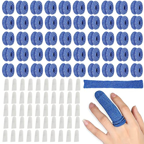 100 Stück Fingerpflaster Fingerlinge Fingerschützer Finger Bobs Universelle Fingerlinge Die Keinen Applikator Benötigen Dehnbar Fingerpflaster 50 blaue Schlauchverbände und 50 gefrostete Fingerlinge