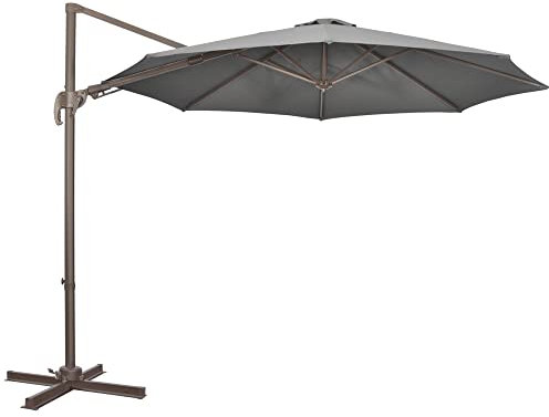 Outsunny 3(m) Cantilever Parasol 360° Rotation Roma Umbrella Hanging Sun Shade with Aluminium Frame, Tilt Crank, 8 Ribs and Cross Base, Dark Grey