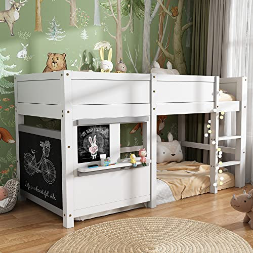 I0I&I0I Hausbett Kinderbett Spielbett Etagenbett Mit Zwei Brettern Graffitifähig Mit Kleiner Ablage 90x200 (Weiß)
