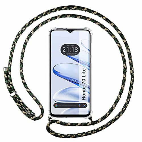 Coque Transparente pour Huawei Honor 70 Lite 5G avec Cordon Vert/doré