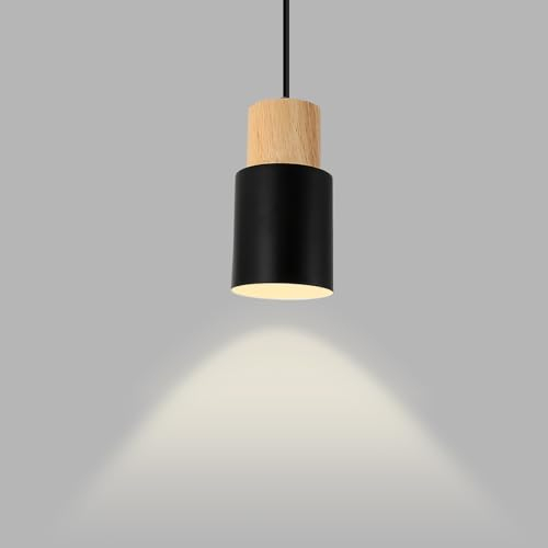 Tealight Lámparas de Techo Industriales Regulable en Altura Lámpara Colgante Diseño en Metal y Madera Luz Colgante E27 Negra Iluminación Techo Interior para Pasillo Dormitorio Bar Cocina