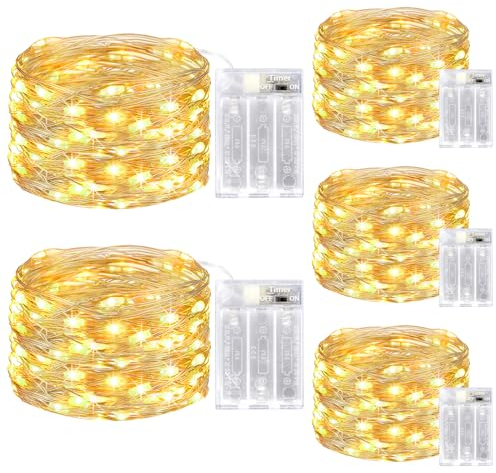 litogo LED Lichterketten Batterie mit Timer, 5 Stück 5M 50er Micro LED Lichterkette Draht Innen Batteriebetrieben für Party Weihnachten Weihnachtsbaum Halloween Hochzeit Deko(Warmweiß)