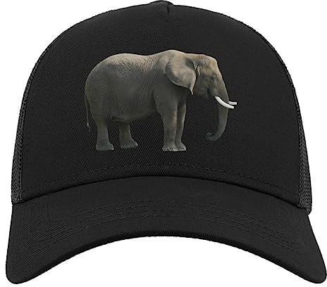 African Elephant Side Halbmaschige Trucker-Cap-Baseballmütze aus Baumwolle Schwarz