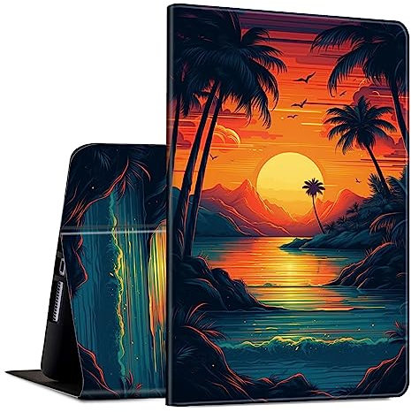 Case for Galaxy Tab S7 FE 5G/S8 Plus/S7 Plus 12.4 Tablet PU Leather Slim Lightweight Cover with Auto Wake/Sleep Case for Samsung Tab S7 FE 2021/S8+ 2022/S7+ 2020,Sunset Beach Ocean Landscape