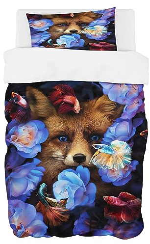 Zomer Bettwäsche 135 x 200 cm Fuchs Motiv Bettbezug Set 2teilig Weich Mikrofaser Bettwäsche Deckenbezug - 1 Flauschige Bettbezug und 1 Kissenbezug 80x80cm