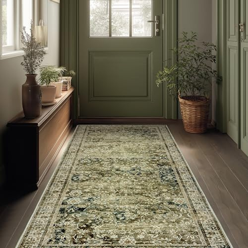 Waschbarer Boho-Läufer für Küche, rutschfeste Gummi-Unterseite, rutschfest, orientalisches Blumenmuster, Vintage-Stil, langer Teppichläufer für Flur, Eingangsbereich, Innenbereich, Fußmatte,