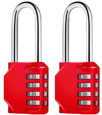 2 Piezas Candado Combinacion Extendido, 4 Digitos Candado Taquilla Candados de Seguridad Impermeable para Armario Gimnasio Garaje Caja de Herramientas (Rojo)