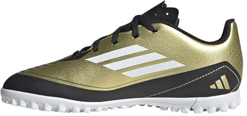 adidas Unisex F50 Club Messi Football Boots Turf, Gold/Footwear White/Carbon Black, 7.5 UK