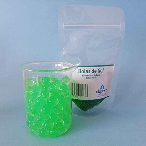 Alquera Bolas de Gel para Decoración. Hidrogel para Plantas 100g en seco - 10L hidratadas con Agua. (Verde)