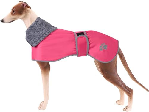 Geyecete Hunde Wintermäntel fur Windhund,Hundejacken mit plüschfutter,Wasserdichter Regenmantel Winddicht, Outdoor-Hundebekleidung mit Sicheren Reflexstreifen,fur mittel und große Hunde-Rosa-L