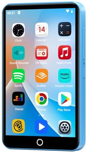 80GB MP3-Player mit Bluetooth und WLAN, MP3 & MP4 Musikplayer, Oilsky 4 Zoll 1080P Touchscreen-Videoplayer, tragbarer Android Spotify Player mit Play Store App (Blau)