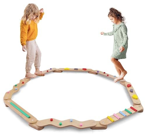 BommJokker Balance board kinder Balanciersteine für Kinder Holz Kleinkinder Schwebebalken Bunte Hindernissteine,Montessori Spielzeug für Drinnen und Draußen (8PCS)