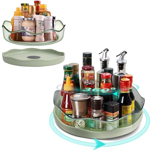 2 Piezas Especiero Giratorio para Cocina Organizador de Especias Lazy Susan Estante Giratorio para Especias Soporte para Especias Plato Giratorio de 360° para Cocina Armario Nevera (Verde)
