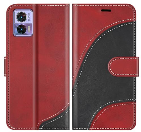 BoxTii Cover per Motorola Edge 30 Neo, Custodia in PU Pelle Portafoglio, Magnetica Cover a Libro con Slot per Schede per Motorola Edge 30 Neo, Rosso