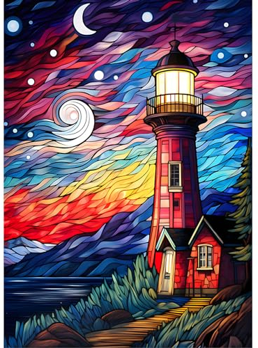 DOMROM Leuchtturm Diamond Painting Kits für Erwachsene, 5D Buntes Diamant Painting Set, DIY Diamond Art Kits Full Drill Gem Digitales Diamant Gemälde Stickerei für Gift Home Wall Decoration 30x40cm