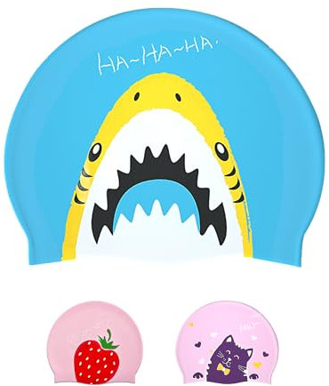 Gorro Piscina Niños de 6 a 14 años - Gorro Natación Niños de 6 a 14 años de Silicona e Impermeable (Tiburón Azul)