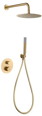 ALMACEN DE LA CASA Conjunto de Ducha Empotrada con Termostático | Modelo GÉNOVA |Color Oro | Acabado en Oro cepillado [ IMEX® ]
