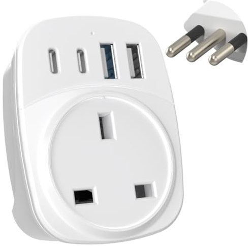 UK To Italy Travel Plug Adapter with USB C | MyTravelPal® Italian Travel Adaptor USB-C | Type L Adapter For Use in Italy, Chile
