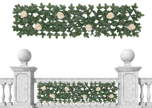 Künstlicher Sichtschutzzaun aus Efeu – UV-beständiger Sichtschutzzaun für die Terrasse, künstliches Grün, künstliche Hecke | Einziehbares dekoratives Zaunelement aus künstlichem Efeu, Sichtschutzzaune