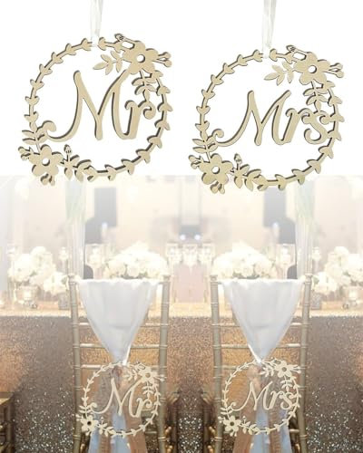 QLEUIFT Mr Mrs Stuhl Dekor Schild Hölz, 2 Stück Mr und Mrs Stuhlschilder Mr Mrs Deko Hochzeit Stuhl Verlobungsfeier Braut und Bräutigam Hochzeit Stuhl Dekor Schild Mr & Mrs deko Hochzeit