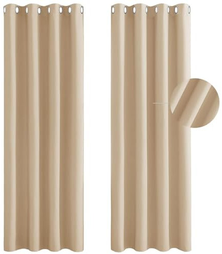 Vorhang Blickdicht mit Ösen 250 x 170 cm Thermo Vorhang Kälteschutz Blackout Lichtundurchlässige Vorhang 2Er Set für Wohnzimmer Kinderzimmer, Beige