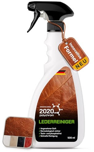 2020 Polychrom Lederreiniger für Möbel, Taschen, Jacken, Schuhe und Lederwaren – Phosphat- und Phosphonatfrei, Hautfreundlich, Sicher, Schnelle Reinigung, Feuchtigkeitsspendend, Angenehmer Duft