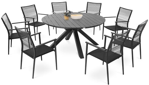 di volio Gartenmöbel OTTANA, runder Gartentisch mit stapelbaren Stühlen mit Armlehnen - Set, Essgruppe für 6-8 Personen, robust & wetterfest (8+1)