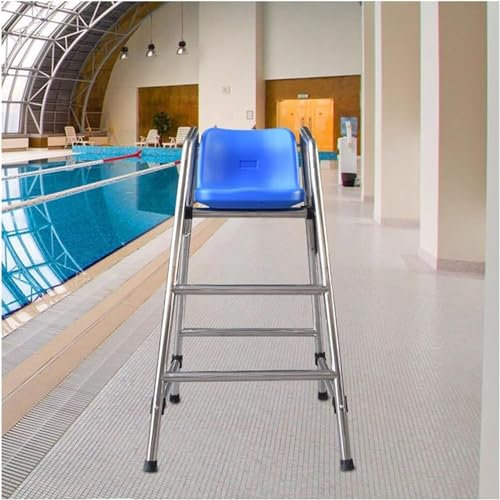 SAFWELAU High Stool Pool Ladders 120cm 150cm 180cm Tall Floor Standing Life Guard Chairs for Outdoor/Indoor Swimming Pools, Stainless Steel Barstool with Seat Hook Sunshade Hole, Easy to Assemble(H 1