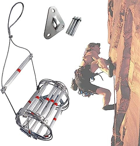Fire Rope Ladder 3-10 Story Emergency Escape Ladder 16-98 Feet With Anti-Slip Rungs, Aluminum Alloy Wire Rope Soft Ladder For Kids And Adults Outdoor Activity-16FT/5M