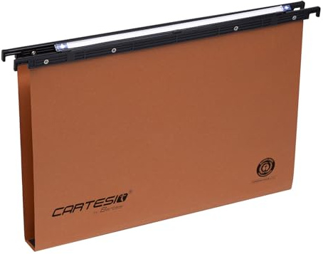 Cartesio® by Bertesi, Lotto di 25 Cartelle Sospese di qualità per Cassetti, in Cartone 240 g/mq, Portaetichette Lenticolare già Montato, 39 cm, Fondo ad U 3 cm, Colore Arancio, Cod. 100/395 3 -A2