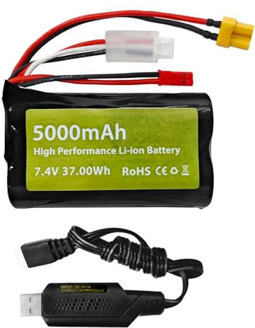 1PCS 7.4V 5000mah 2S Batterie avec fiche JST et fiche XT30 &1PCS Câble de Charge USB pour TX16S, TX18S, RC4GS, RC6GS, TX12 télécommande Transmetteur Véhicule Camion Ingénieur Véhicule