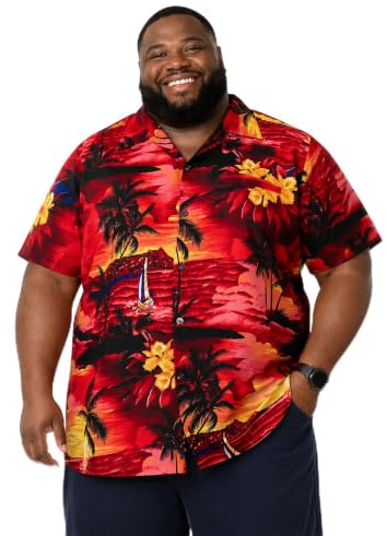 King Kameha Übergrößen 7XL–12XL Herren Hawaiihemd Kurzarm, Sommer Aloha Shirt mit Surfen-Print