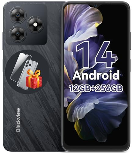 Blackview Android 14 Smartphone 2025, 256GB+12(4+8) GB 2TB TF,6,56 90Hz Display, Octa-Core Telefono, 5000mAh, Fingerprint/Face ID/FM/OTG/GPS/3.5mm Jack/Dual SIM