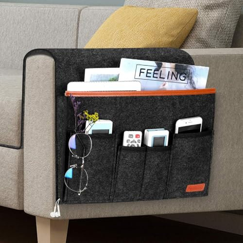 ZF YLYH Armlehnen Organizer Multifunktionaler Sofa Organizer: Bett Couch Sessel Rutschfest Aufbewahrungstasche aus Filz für Zeitschriften Fernbedienung Handy (Schwarz)