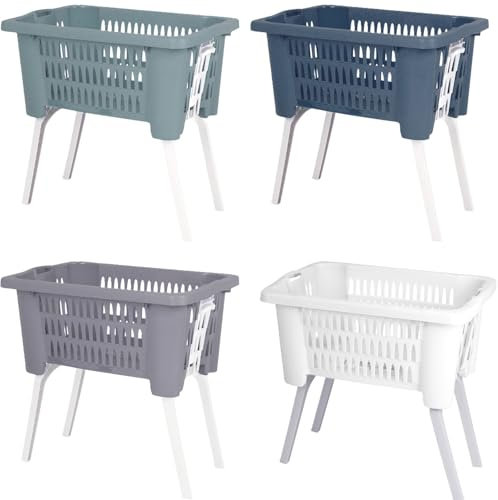 Großer Wäschekorb, zusammenklappbare Beine, Kunststoff, Rattan, Kleideraufbewahrung, HamperEnvenzo großer Wäschekorb, klappbare Beine, Kunststoff-Rattan-Kleideraufbewahrung, 38 Liter Kapazität (grün)