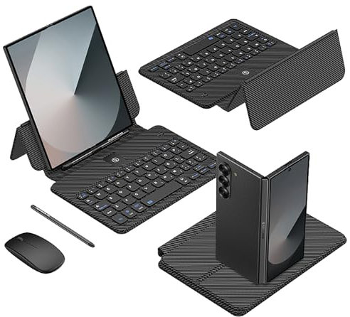 COQUE Kit tastiera per ufficio mobile Galaxy Z Fold 7, tastiera interamente in pelle/penna touch/mouse wireless, custodia per telefono pieghevole Samsung Galaxy Z Fold 7-Fibra di carbonio