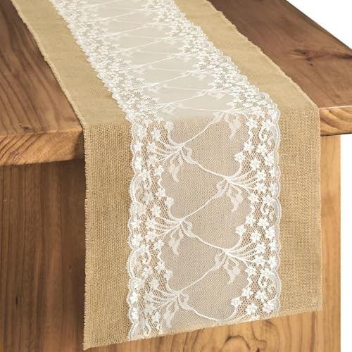 YCOLL Natur Jute Weihnachtstischläufer mit Spitze,Tischläufer Weihnachten Läufer für Weihnachtsdeko Innen,Esstisch, Veranstaltungen, Küche & Urlaubsdeko 30x240 cm