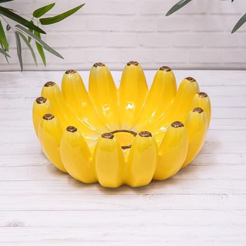 Annibells Banana Shaped Fruit Bowl Yellow Ceramic Decorative Dish 25cms