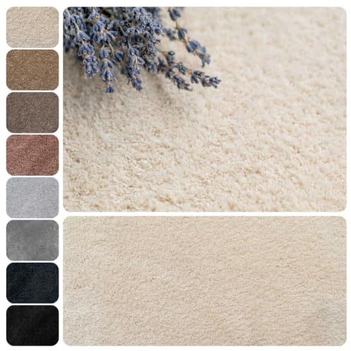 Teppichfliesen selbstliegend 50x50 cm Teppichboden Hochflor Velours | Weiß Creme, 1 Fliese