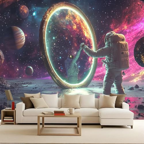 Fototapete 3D Weltraum Planet Astronaut Galaxie Druck 200x140 cm Schlafzimmer Wohnzimmer Vliestapete Matt Wandtapete Wasserdicht Wandbilder für Kinderzimmer TV Hintergrund Wand Deko Vlies Tapete