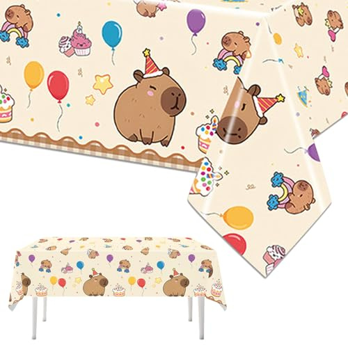 FOSDICK 2 Stück Capybara Geburtstag Tischdecke, Party Tischdecke Kindergeburtstag, Capybara Geburtstagstischdecke, Niedlich Tischdecken für Kinder Mädchen Jungen Geburtstag Party Dekoration, 108x180cm