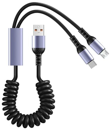 RGYBAO Double câble de charge à ressort rétractable MicroUSB et câble de type C pour appareils MicroUSB et de type C, charge rapide 66 W