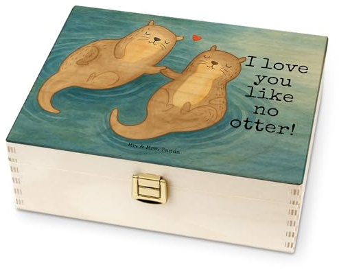 Mr. & Mrs. Panda Teebox Otter Hände halten Design - Geschenk, Liebe, Aufbewahrungsbox für Teebeutel, Romantisch, Seeotter, Tee Beutel Halter, Verliebt, Paar, Box, Holz, Teekasten, Aufbewahrung