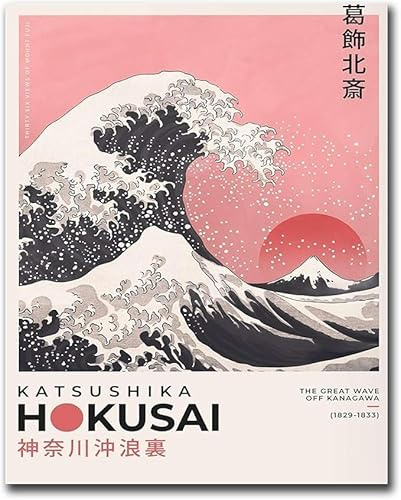 AVWXZBDFH Hokusai-Kunstdruck „Die Große Welle“, Vintage-Poster Aus Japan In Rosa, Moderne Wohndekoration, 40 X 60 Cm, Rahmenlos