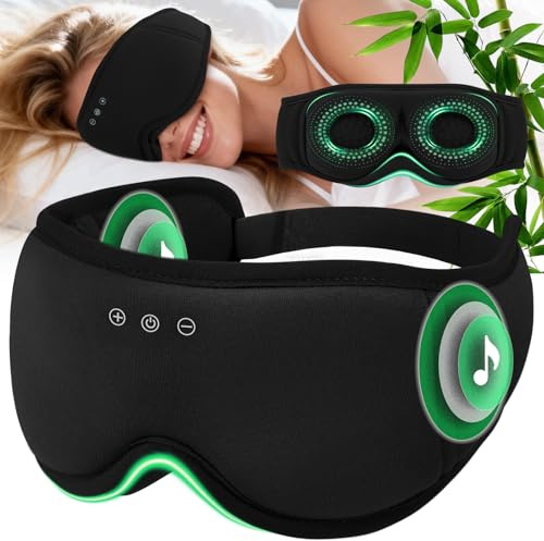 Sleep Mask Headphones with 3D Bamboo Cotton - MUSICOZY Bluetooth Sleep Mask, Wireless Eye Mask with Headphones for Side Sleepers, Zero Pressure 100% Light Blackout | 14H Playtime&Bluetooth 5.4